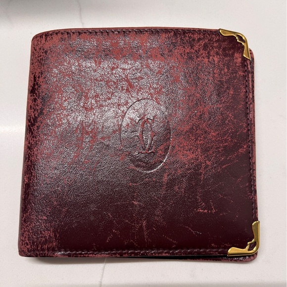 Cartier Maroon Leather Card Holder with Gold Accents